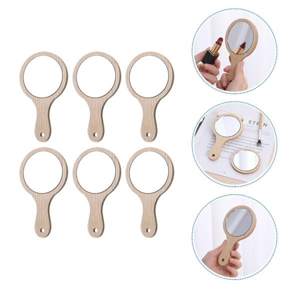 WHAMVOX Mini Hand Mirror Wooden Handle Makeup Mirror Assorted Color 6Pcs 6.3x3.5in