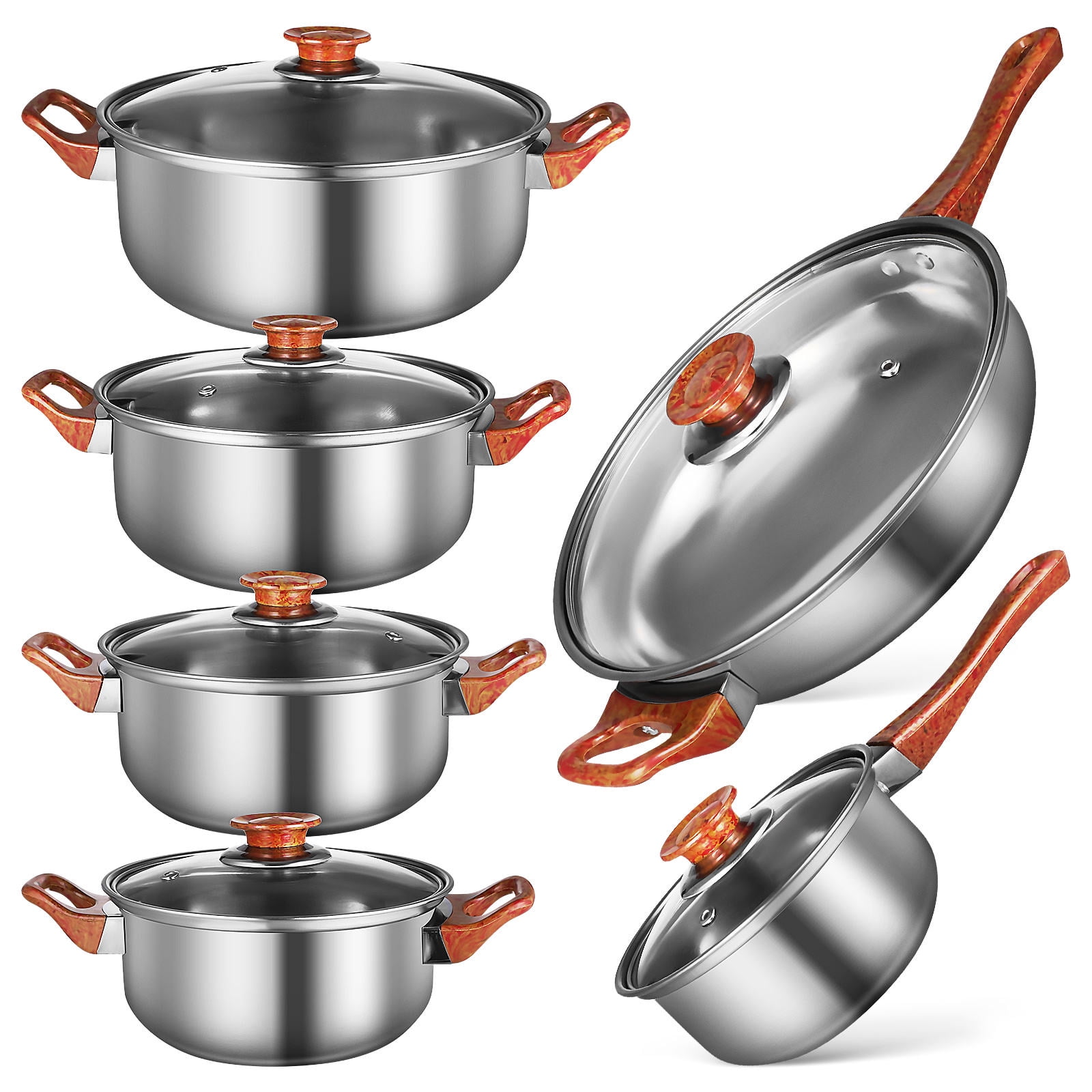 WHAMVOX 6 Pcs Pot Set Stainless Steel Pots And Pans Set Nonstick Pans Set Cooking Pot Set Stainless Steel Pot