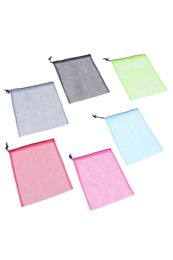 Beach Drawstring Mesh Bags Polyester 6Pcs 15.33x12.58x0.04in
