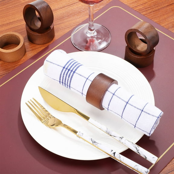WHAMVOX 6 Pcs Serviette Holders Wooden Napkin Rings Father