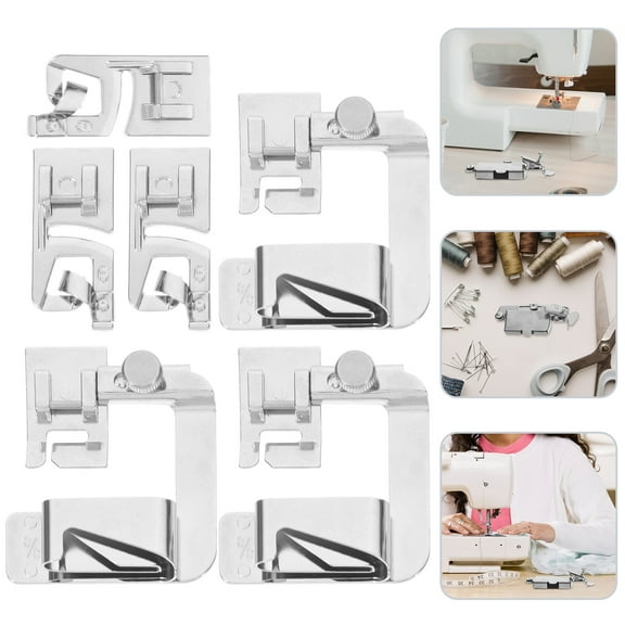 WHAMVOX 6 Pcs Sewing Machine Part Metal Foot Roller Stitching Rolled Hemmer Gold Silver