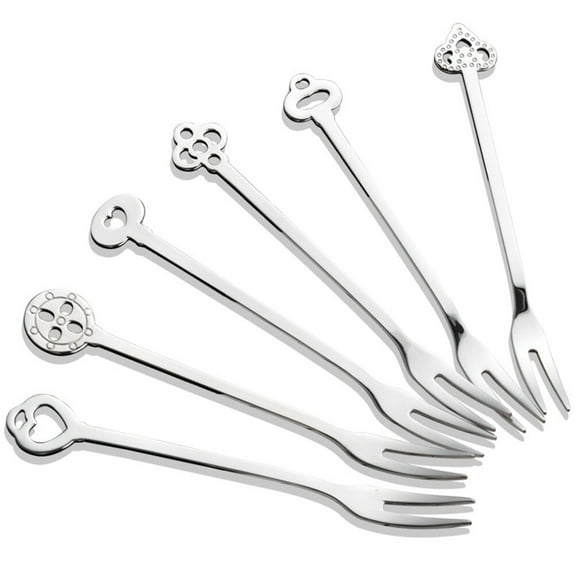 WHAMVOX  6 Pcs/set Stainless Steel Fruit Fork Dessert Skewers Silver
