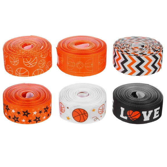 WHAMVOX 6 Rolls Basketball Themed Ribbon for DIY Crafting Sports Elements Ribbon for Present Wrapping Sports Decorations and Party Favors