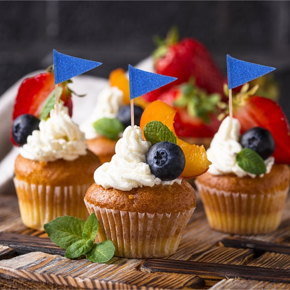 SEWCHICS Cupcake Toothpick Flags Blue Paper 60Pcs 3.15X1.4X0.08In