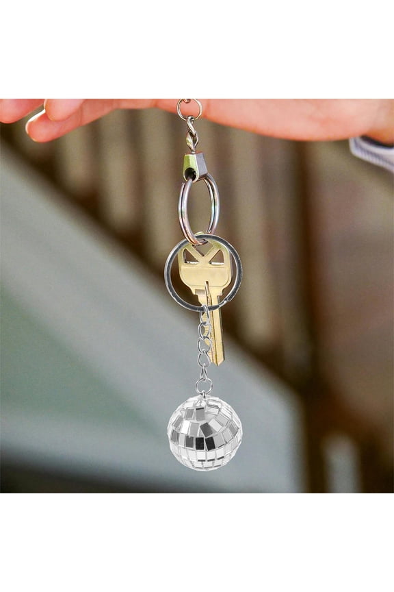 6Pcs Mirror Disco Keychain with Reusable Plastic Zinc Alloy ABS for Disco Theme Party