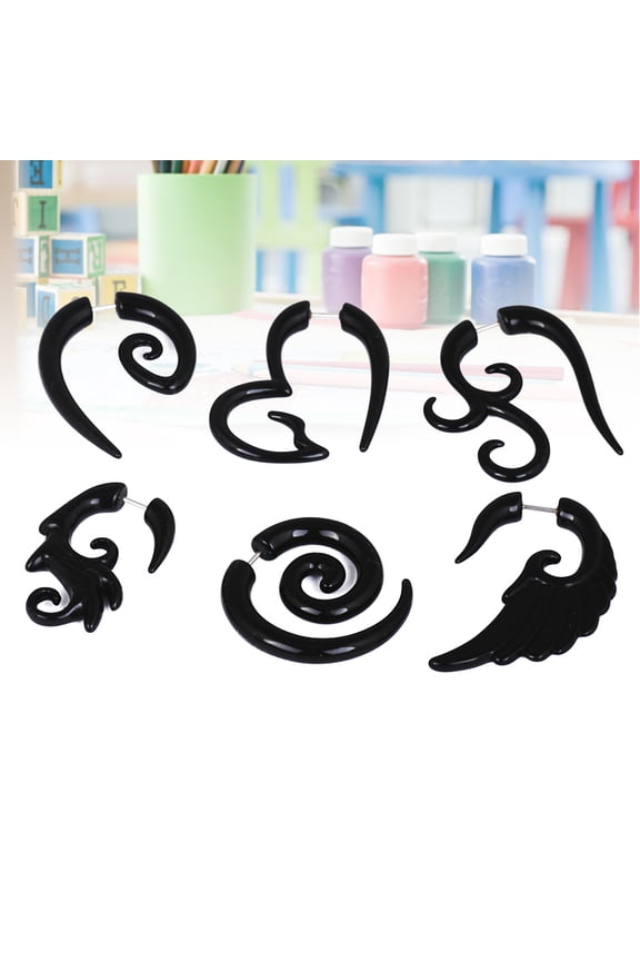 6pcs Black Acrylic Spiral Stretcher Wing Piercing Taper Fake Plug