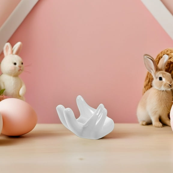 WHAMVOX 6pcs Hand Shaped Ceramic Egg Cup Holder Porcelain Egg Display Stand for Easter Eggs Hard Boiled Eggs Kitchen Table Decor Porcelain Eggs Holder for Festive
