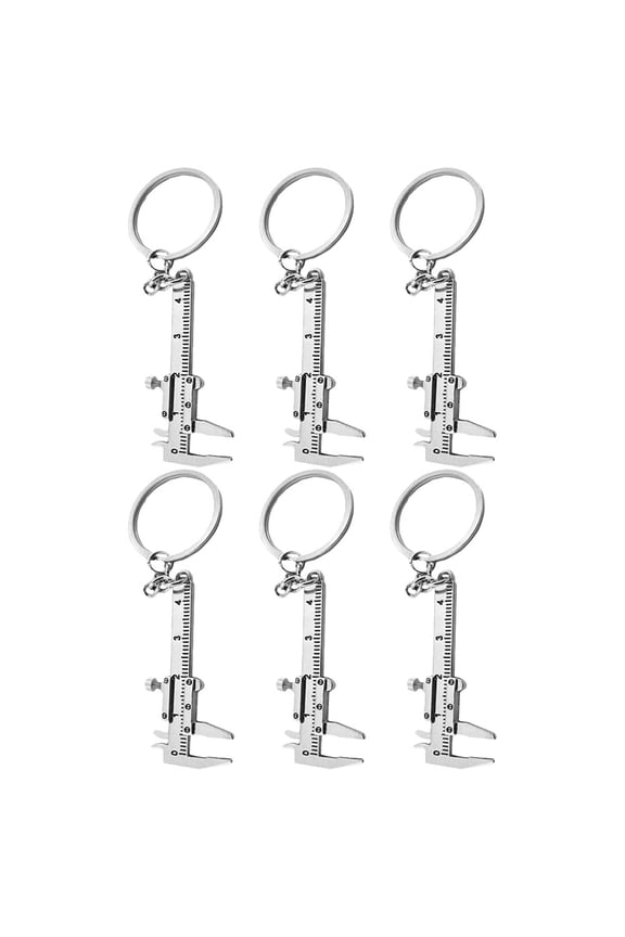 6pcs Portable Vernier Caliper Keychain Zinc Alloy Keyring Miniature Measuring Tool Portable Ruler Model Mini Key Pendant