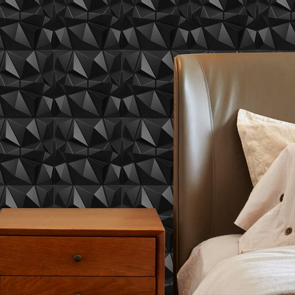 WHAMVOX 6pcs Textured Wall Panels for Interior Wall Decor Black PVC 3D Wall Panels Peel and Stick Modern Accent Wall Tiles for Living Room Bedroom Office Hotel Lobby