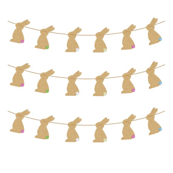 WHAMVOX 6pcs in 1 Set Easter Rabbit Design Bunting Banner Linen Garland Bunny Flag Party Supplies for Easter Party Decorations