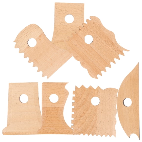 WHAMVOX 7Pcs Polymer Clay Craft Tool for Craft Making Beige Wood Sculpting Carving Forming Cutting Scraping Smoothing