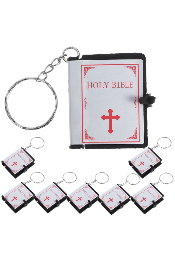 WHAMVOX  8 Pcs Mini Bible Keychain Small Religious Holy Pendant Silver