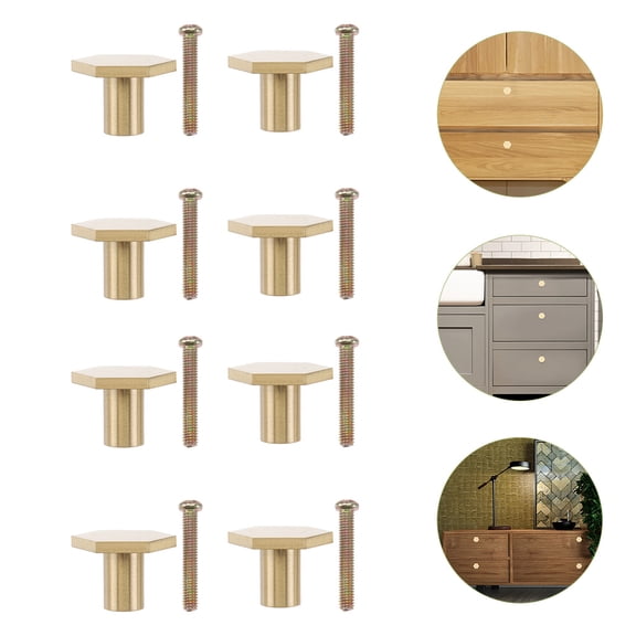 WHAMVOX 8pcs Hexagon Drawer Pulls Knobs Brass Hexagon Knobs Hexagon Pull Knobs for Dresser with Screws