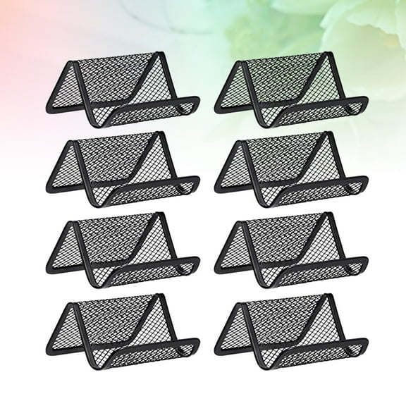 WHAMVOX 8pcs Iron Mesh Business Holder Desktop Name Organizer Metal Business Rack for Home Office (Length Height and Width 10.5x8x5.6cm Black)