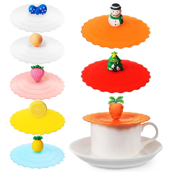 WHAMVOX 8pcs Reusable Silicone Cup Lids Cute Fruit Shape Covers for Mugs and Cups