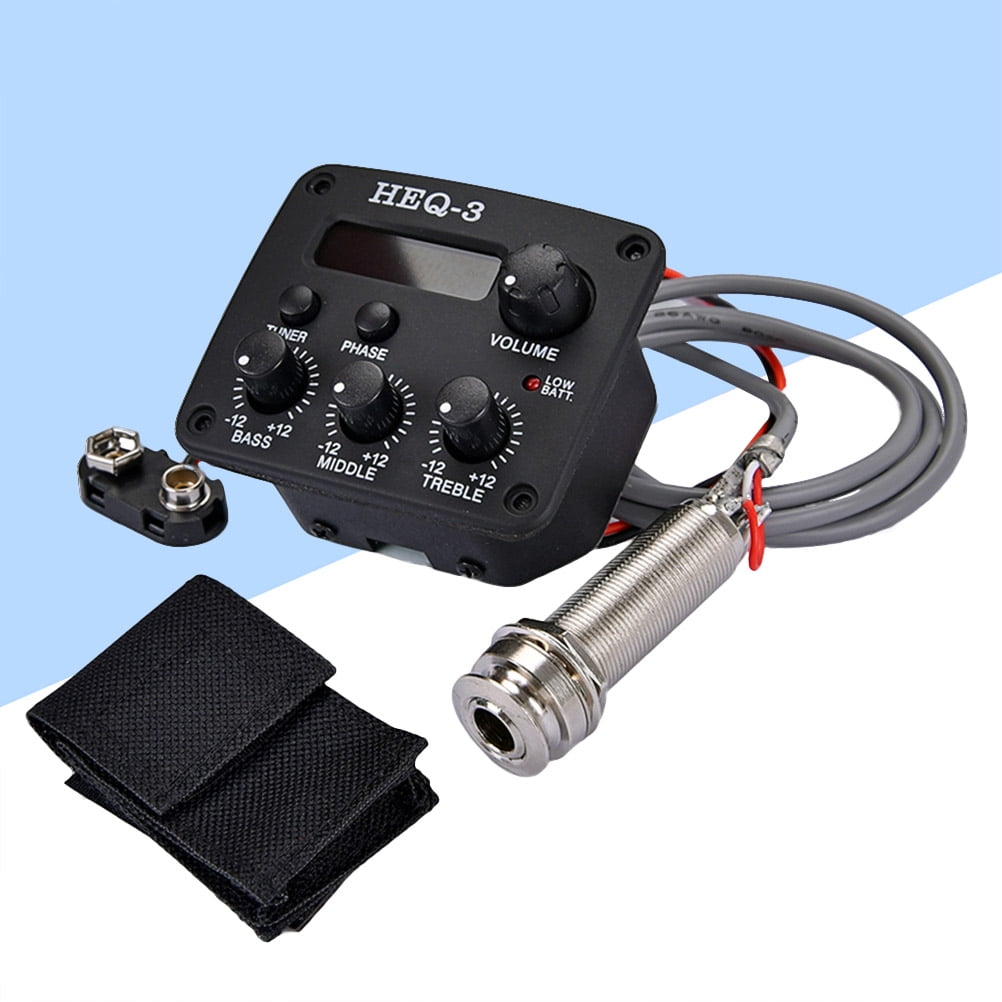 WHAMVOX Acoustic Guitar Preamp 3 Bands EQ Equalizer Pickup Amplifier Guitarra Preamp Piezo Pickup with LCD Tuner Guitar Parts Accessories (Black)