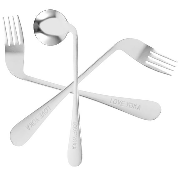 WHAMVOX Adaptive Angled Spoon Fork Set in Stainless Steel for Home Use Silver Color Lightweight and Comfortable 1 Set