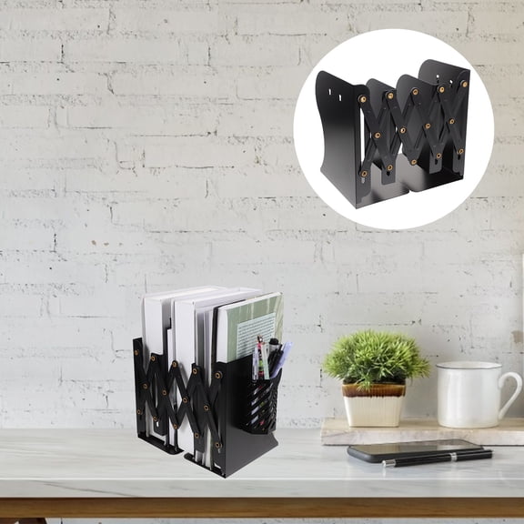 SEWCHICS Desk Book Holder Bookend with Pen Holder Metal Black for Home Users in Study Room 1Pack