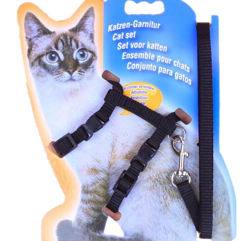 WHAMVOX Adjustable Pet Cat Kitten Belt Collar Harness Safety Strap with Leash Traction Rope (Black)