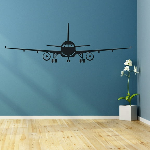 WHAMVOX Airplane Wall Sticker Self-Adhesive Waterproof Wall Decals for Home Bedroom Living Room Bathroom Decoration Size L (Black)