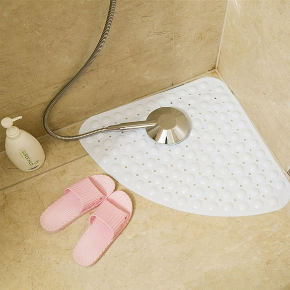 WHAMVOX Anti Slip Floor Mat Sector Shaped Bathroom Shower Mat Creative Floor Cushion White 54x54cm
