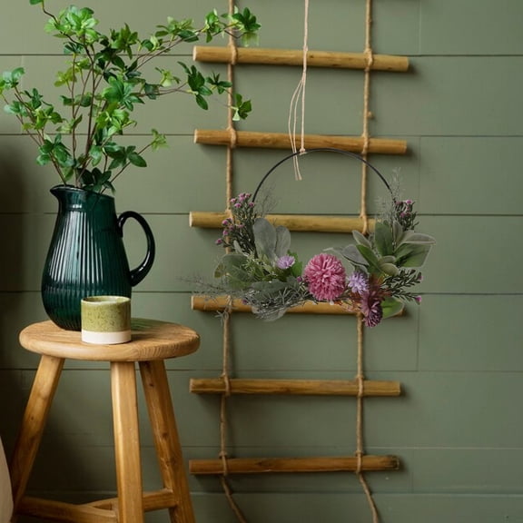 WHAMVOX Artificial Floral Hoop Wreath Round Metal Ring with Fake Flowers and Green Eucalyptus Leaves for Wedding Holiday Backdrop Wall Decor