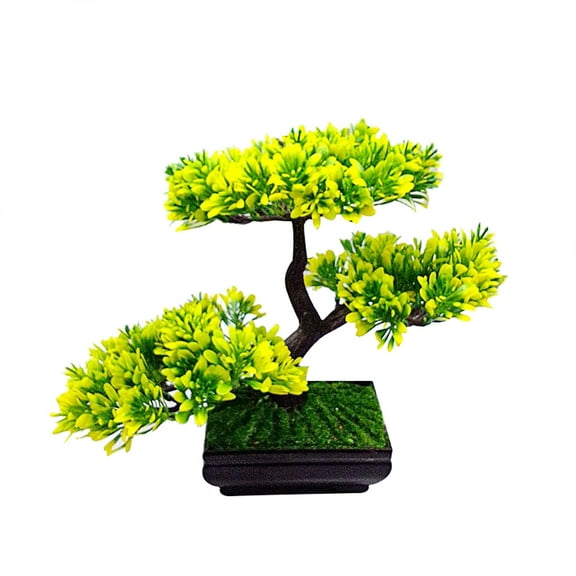 WHAMVOX Artificial Guest-Greeting Pine Bonsai Mini Simulation Tree Plant Home Decor (Yellow)