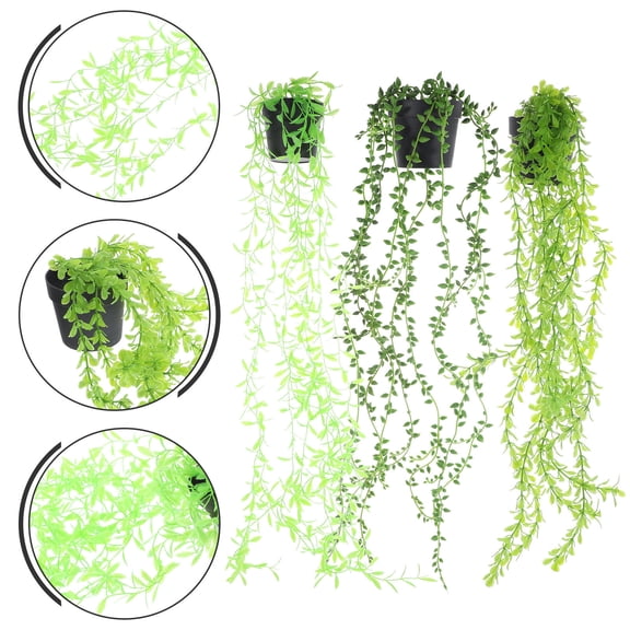 WHAMVOX Artificial Hanging Vine Plants for Decor Plastic Green 3 Pcs Small Size