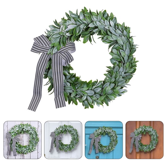 WHAMVOX Artificial Leaf Wreath Summer Wreath Faux Green Leaves Wreath Front Door Wall Decoration