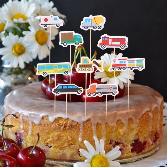 FESTFENDS Bamboo Cupcake Toppers Assorted Color Cars Toys Party Decoration 18Pcs 2.2x1.1x0.04In