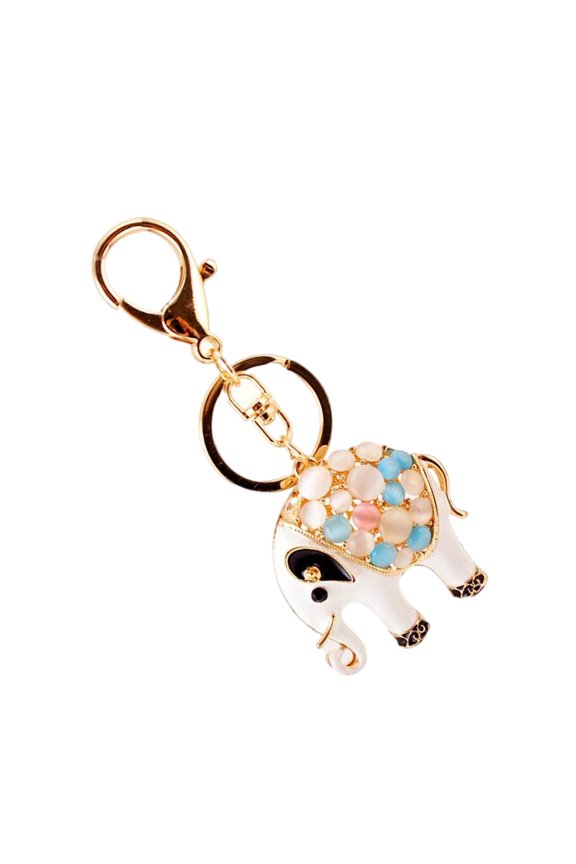 Bag Decor Durable Key Pendant Animal Chain Rhinestone Keychain White
