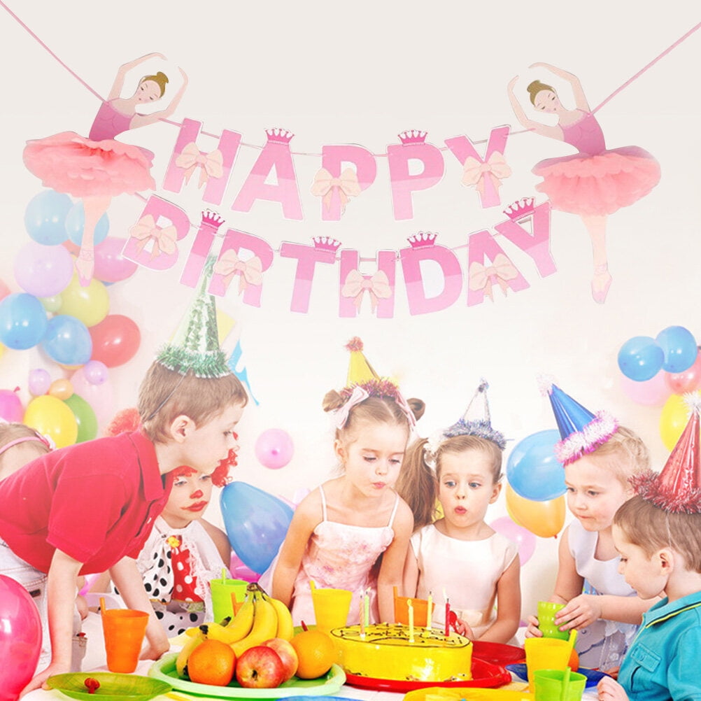 WHAMVOX Ballerina Ballet Girl Bunting Banner HAPPY BIRTHDAY with Bowknot and Crown Decor Bunting Garland for Birthday Kid