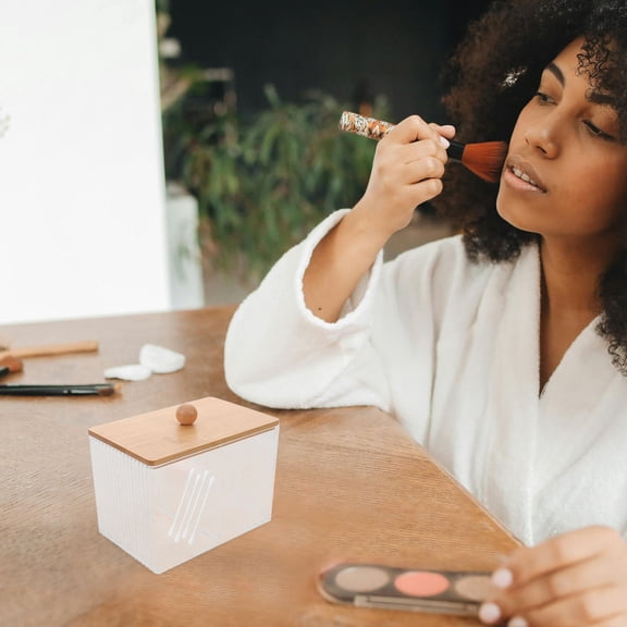 WHAMVOX Bamboo Lid Cotton Pad Organizer for Storage Use with Acrylic Material Transparent Portable