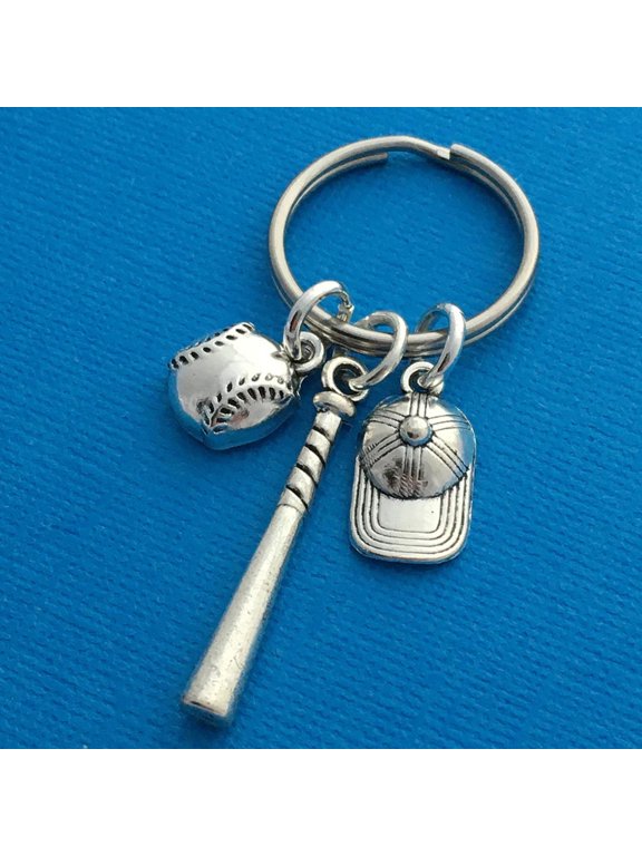 Metal Baseball Hat and Bat Keychain Decorative Bag Pendant Durable Rust Resistant