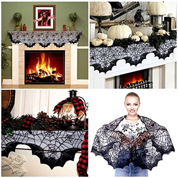 WHAMVOX Bat Stoves Party Supplies and Decorations Spider Web Table Spiderweb Tablecloth Black