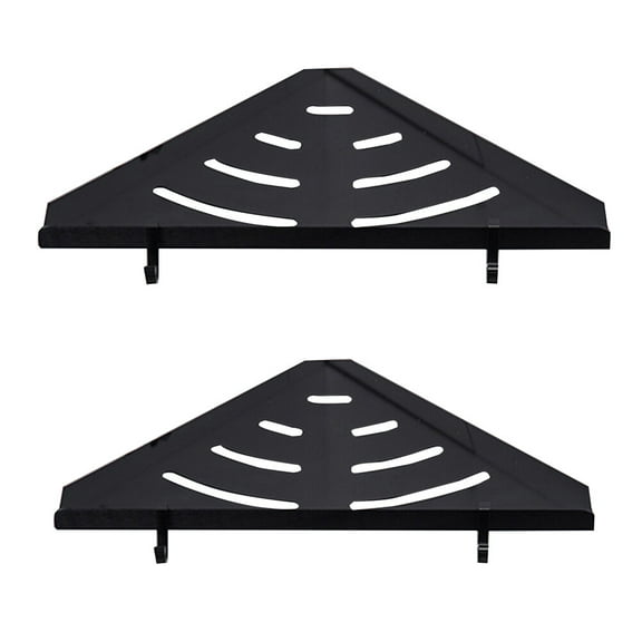 WHAMVOX Bathroom Shelf Triangle Basket Storage Mounted Double Layer Corner Shower Bath Storage Holder with hooks (Black)