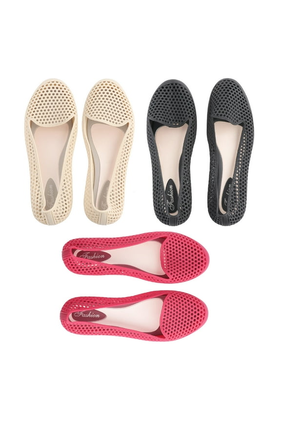 Beach Shoes Breathable Cool Durable Simple Hollow Plastic Shallow Flat Leisure Shoes for Outdoor (Red, 36 Yard)