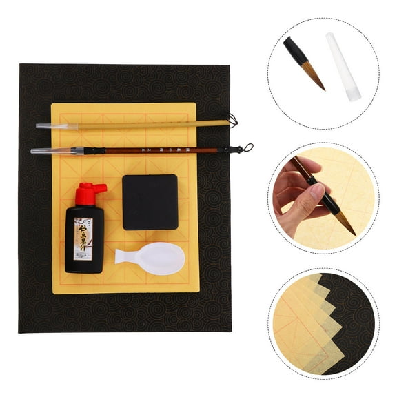 WHAMVOX Beginner Calligraphy Set with Writing Brush Ink Stone and Paper for Practice Use Multi Color Wood Plastic Cloth Material