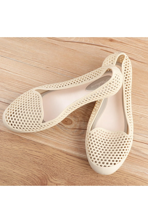 WHAMVOX Beige Flat Beach Shoes for Outdoor Summer Travel Made of PVC and Rubber Lightweight Durable Size 40 Yard