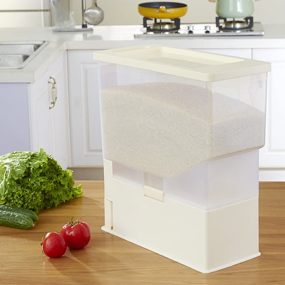 WHAMVOX Beige Plastic Rice Storage Box with Measuring Feature Dustproof and MoistureProof for Kitchen Use 15KG