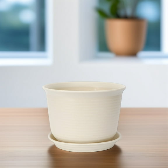 WHAMVOX Beige Resin Plant Pots with Drainage Holes for Planting Perfect for Herbs and Decor 4 Inch