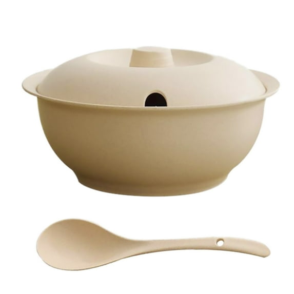 KHBUAB PP Soup Pot with Lid and Spoon Set Beige 2 Pcs 9.1x5.3in