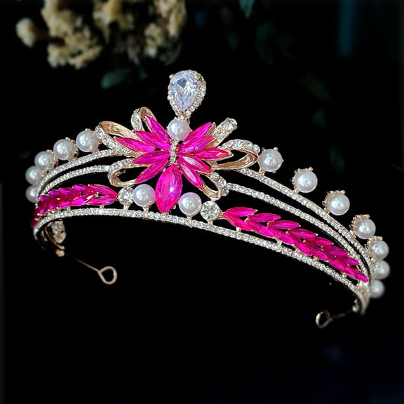 SEWCHICS Crown For Wedding Rosy Zinc Alloy Hair Decoration For Women 1Pack