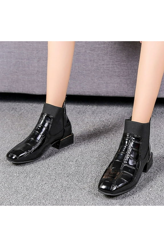 WHAMVOX  Black Chunky Heels Thick Boots Single Lining Woman