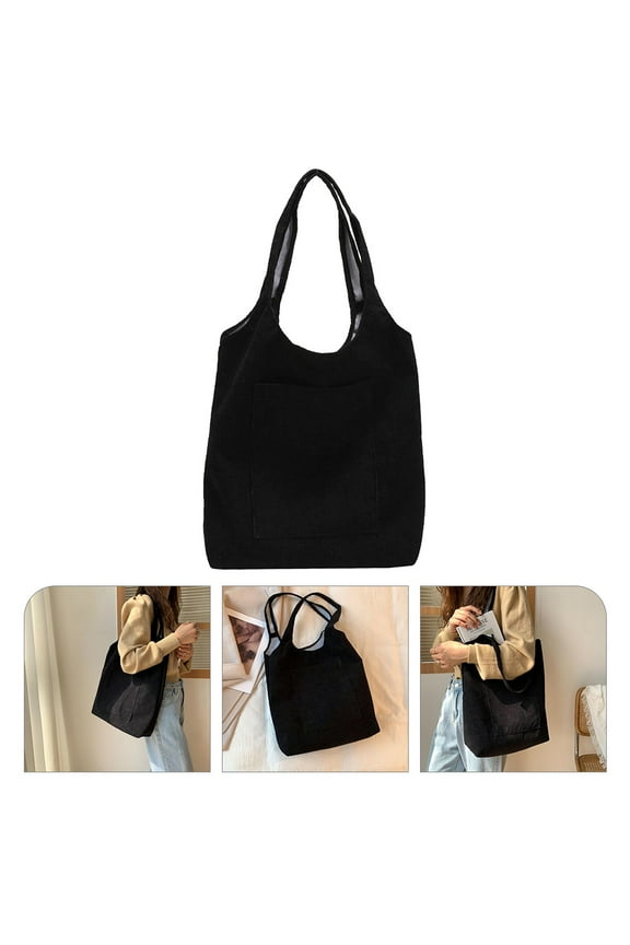 Black Cloth Tote Bag for Storage Simple and Fashionable Casual Shoulder Handbag 10.5x14 inches