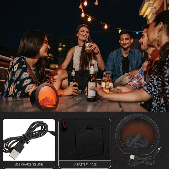 WHAMVOX Black Fireplace Lantern with LED Flame Effect for Home Decoration ABS Material Creates Warm Atmosphere