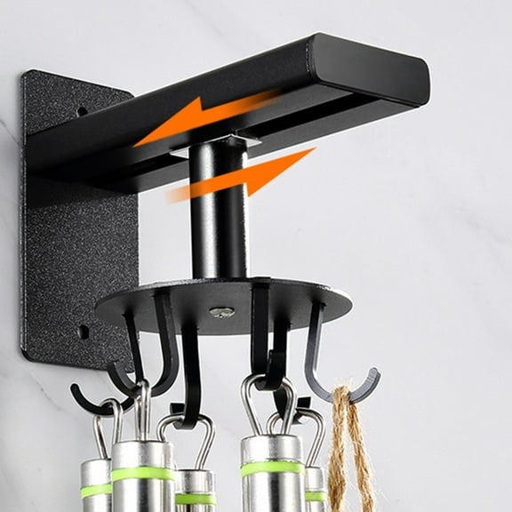 WHAMVOX Black Kitchen Storage Rack with 6 Adjustable Hooks for Home Use Punch Free and Easy to Install
