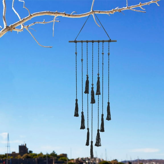 SEWCHICS Photo Wall Hanging Macrame Decor Black Cotton Rope 1Pack 53X16In