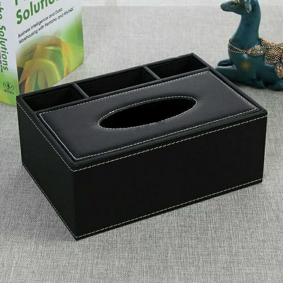 WHAMVOX Black PU Leather Multifunctional Desktop Organizer for Holding Remote Keeps Space Tidy 7.8 Inches