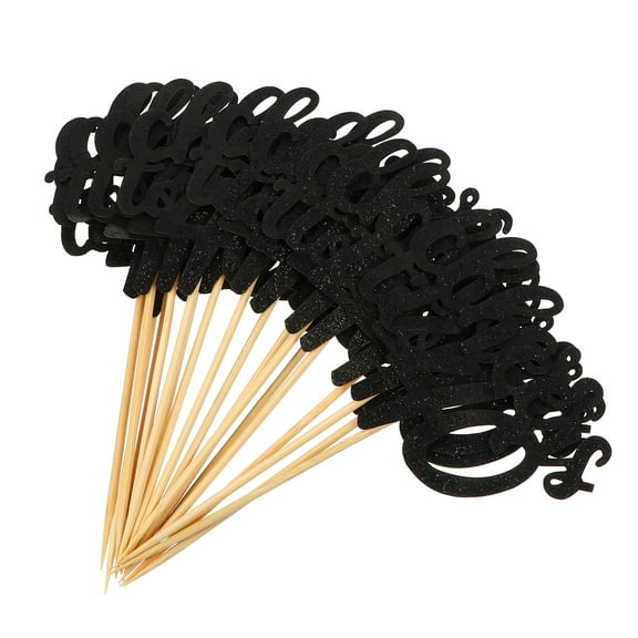 HOOWIFFY Celebrate Cupcake Toppers Heart Letter Shape 36Pcs Black Paper Cake Decoration